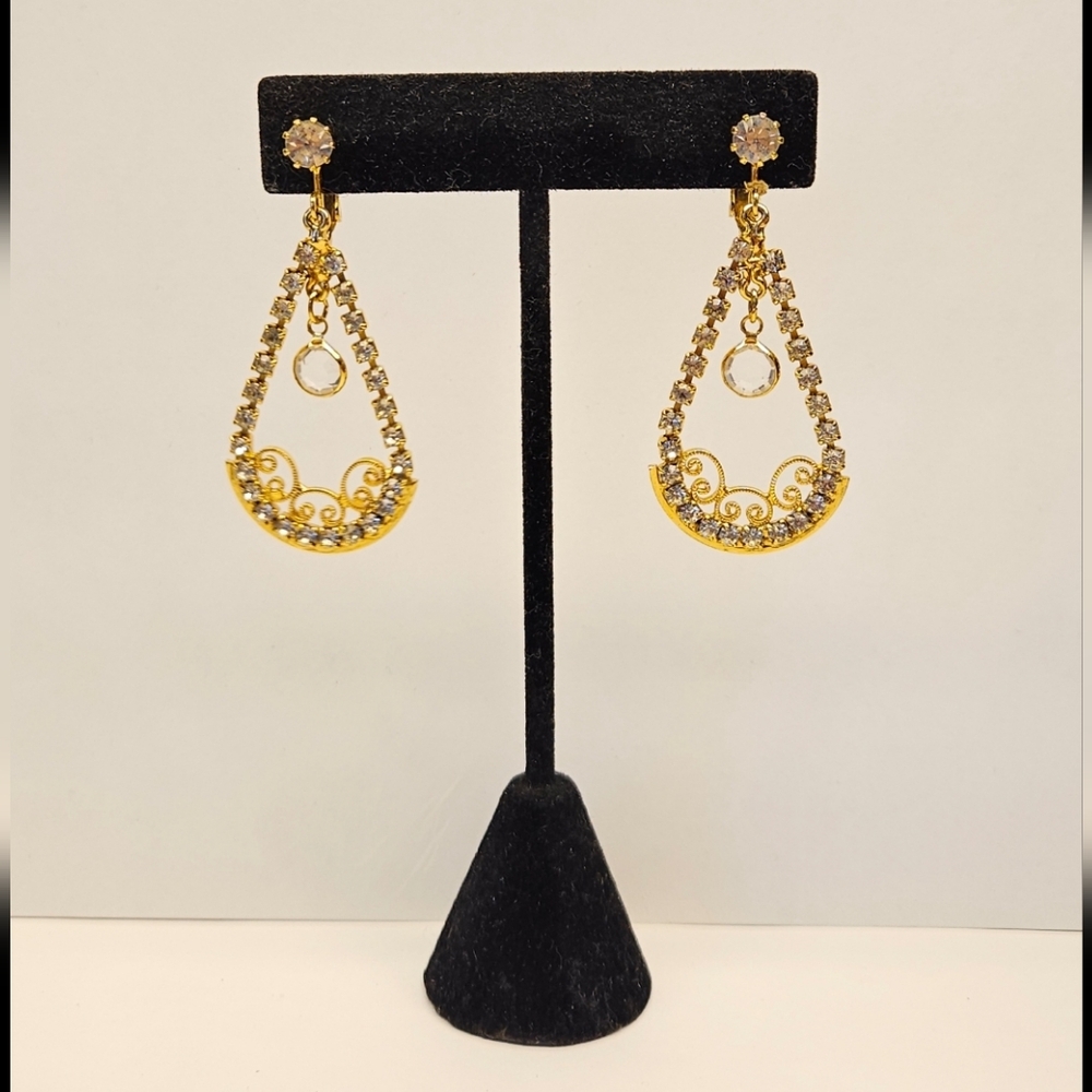 Elegant Gold and Crystal Rhinestone Drop Earrings